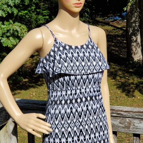 Miss Understood Black White Grey Print Midi Spaghetti Strap Dress Size M - Picture 4 of 15
